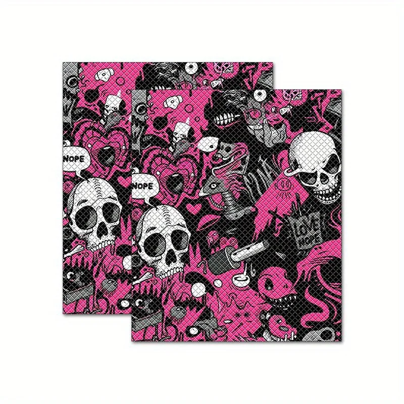 2Pcs Graffiti Skull Handlebar Vinyl Stickers, Waterproof Decals for Motorcycle Scooter Bicycle, Halloween Gift for Bikers