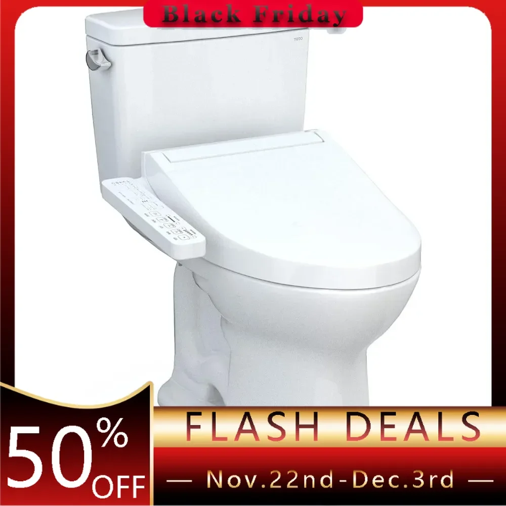 Drake WASHLET+ Two-Piece Elongated 1.6 GPF Universal Height TORNADO FLUSH Toilet with C2 Bidet Seat, Cotton White