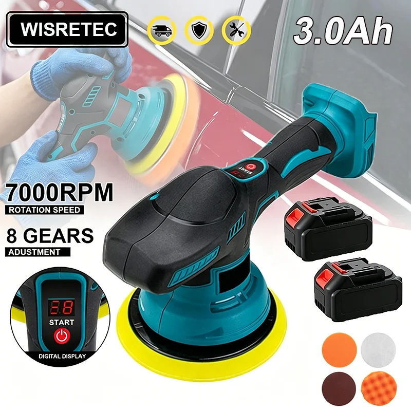 Polisseuse de voiture sans fil 3.0Ah, 8 vitesses réglables, outil électrique pour cirage, ponçage et application de glaçage automobile, compatible avec batterie 21V 3000mAh