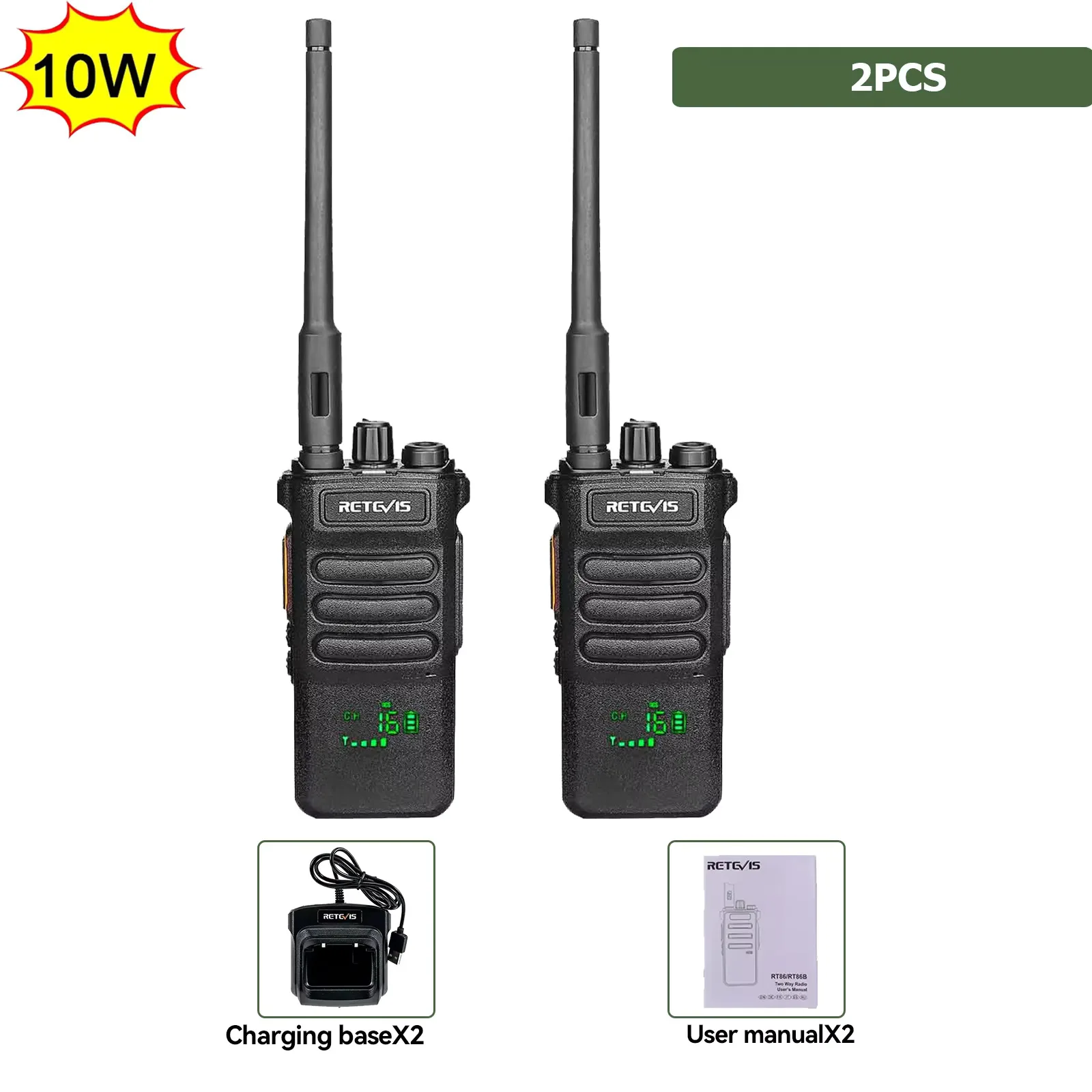 Retevis RT86 Walkie Talkie Professionele Tweeweg Radio Lange Afstand Type-C Communicatieradio voor Buitenactiviteiten, Bedrijven en Boerderijen