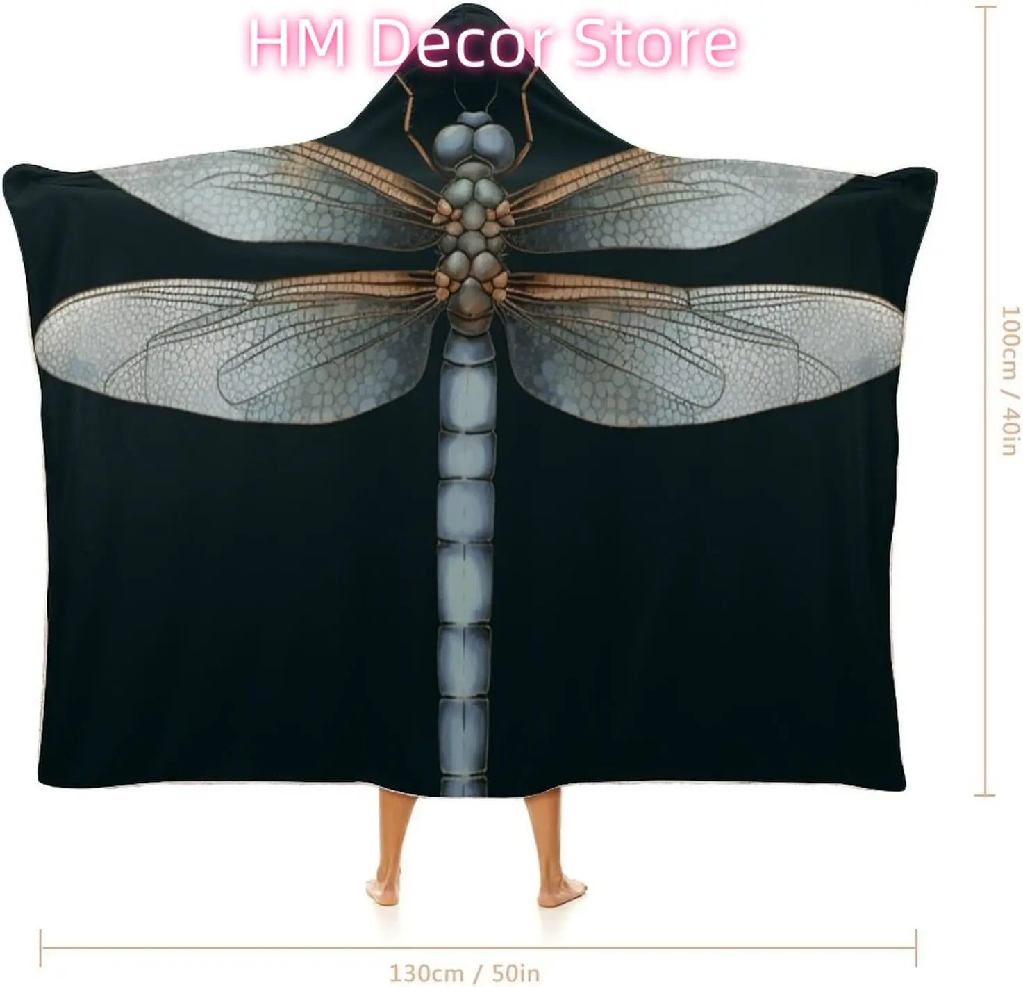 Dragonfly Wearable Hooded Blanket, Ultra Soft Arctic Velvet Cape Cloak Unisex - Cozy Wearable Blanket