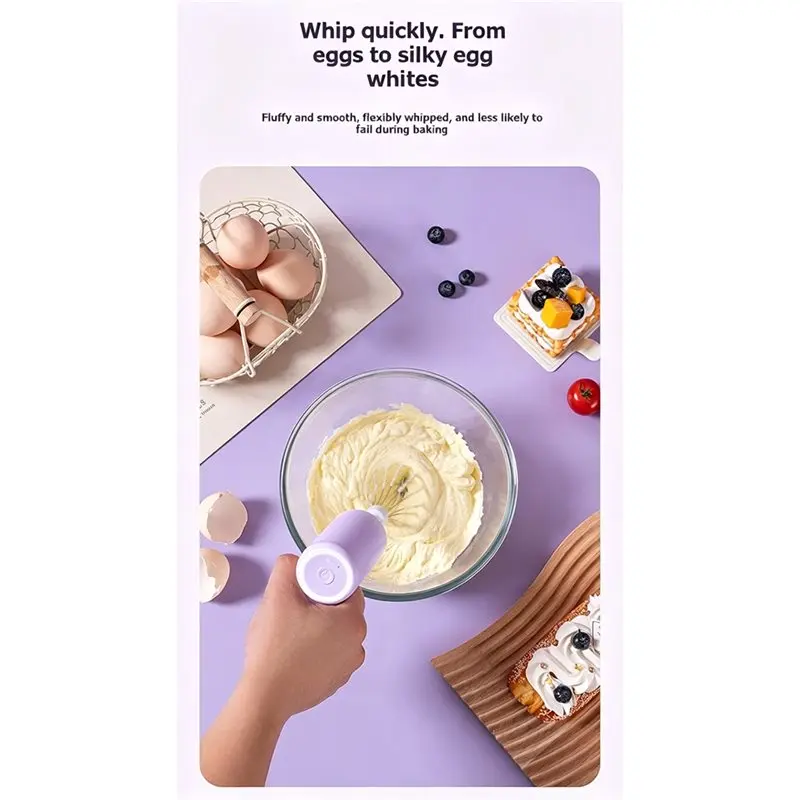 ABUN Wireless Electric Egg Beater Handheld Food Mixer 3 Speed USB Rechargeable for Baking Cake Cream Kitchen Tool