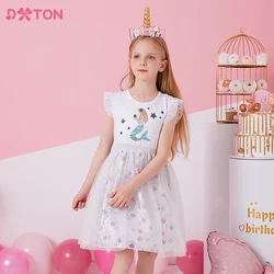 DXTON Girls Sleeveless Summer Dress Kids Mermaid Sequined Princess Tulle Dresses Girls Birthday Party Dress Children Clothing