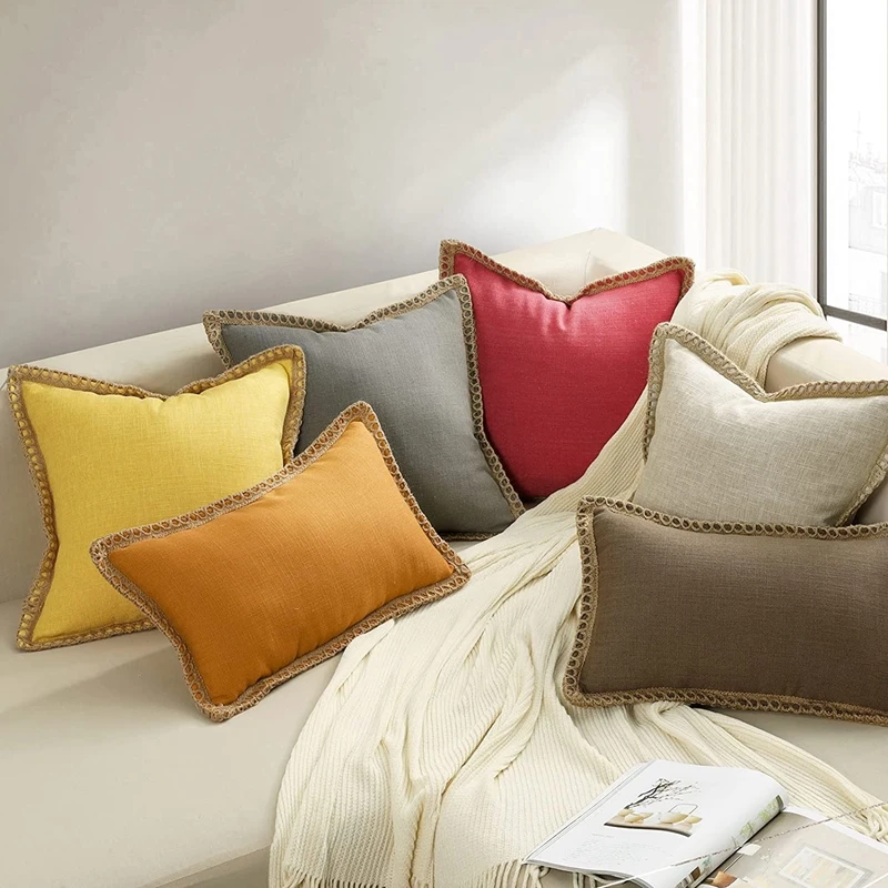 1/2PCS Farmhouse Throw Pillow Cover 30X50cm 45x45cm 50x50cm Christmas Cotton Linen Pillow Cover Trimmed Tailored Edges Grey Red