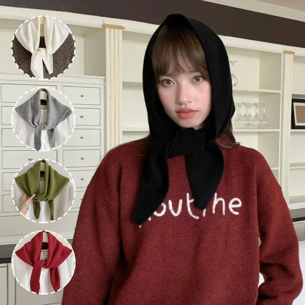 

Новый шерстяной вязаный шарф, многофункциональный теплый треугольный шарф, женский платок, зимний теплый вязаный шейный платок, повязка для волос