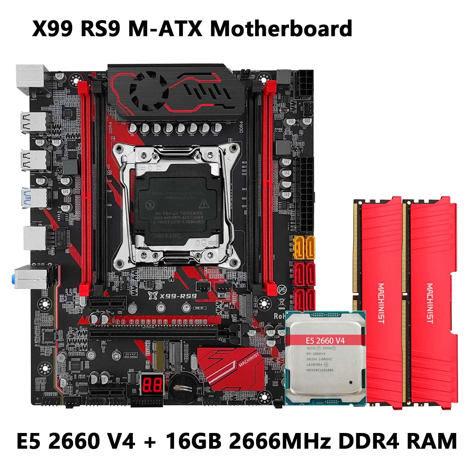 MACHINIST X99 Motherboard Kit Xeon E5 2660 V4 CPU LGA 2011-3 DDR4 RAM 16GB Memory Combo USB 3.0 NVME M. 2 Slot RS9 Four Channel