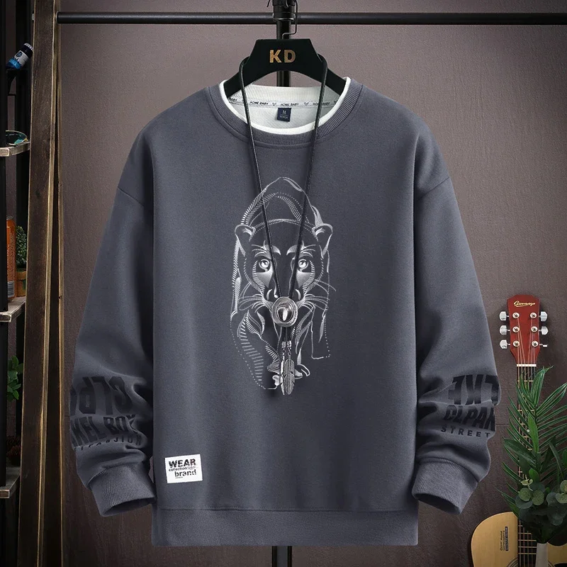 Autumn Men's Sweatshirt Hoodies Panther Printed Long Sleeve T-shirt Fashion Men's Clothing Black O Neck Harajuku Top 2024 New