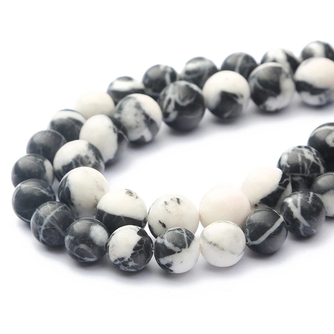 Naturstein Schwarz-Weiß-Marmor-Jaspis Runde lose Spacer-Perlen für die Schmuckherstellung DIY Armband Halskette Zubehör – Detail 3