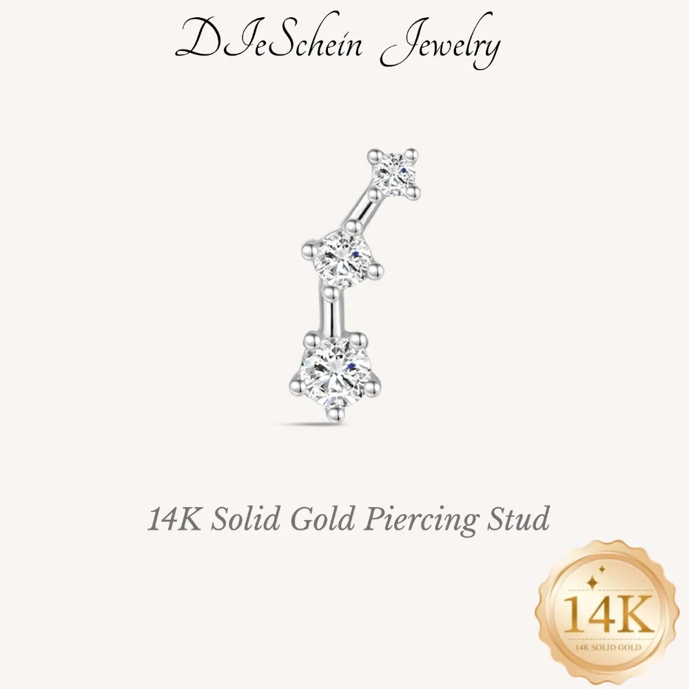 DIeSchein 14K Solid Gold CZ Cartilage Piercing Studs Star Crown Butterfly Flat Back Helix Tragus Piercing Earrings Jewelry Women