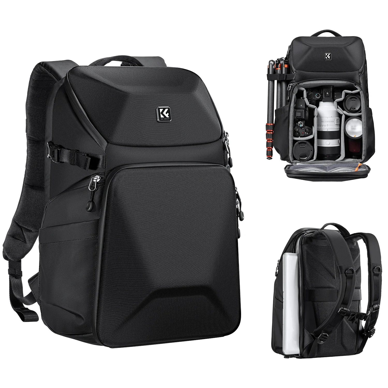 K&F CONCEPT 20L cameratas waterdicht met harde voorzijde / 15.6" laptop / statiefvak schokbestendig fotografietas