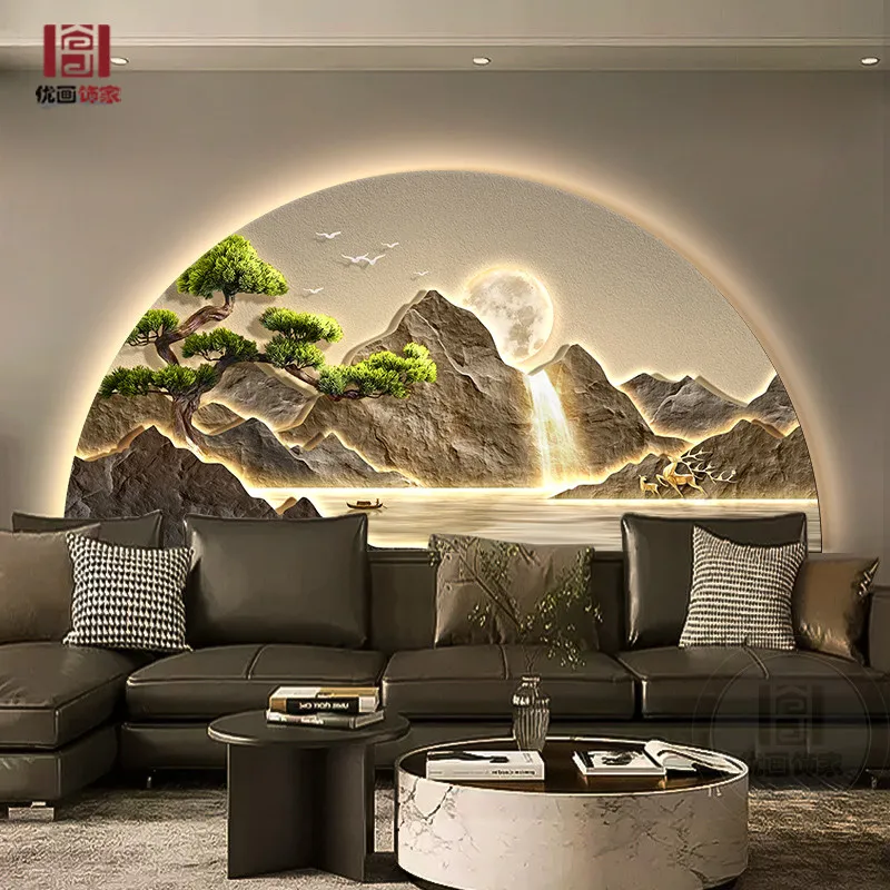Flowing water generates wealth, living room decoration painting, sofa background wall, highend feeling, luminous wall lamp paint