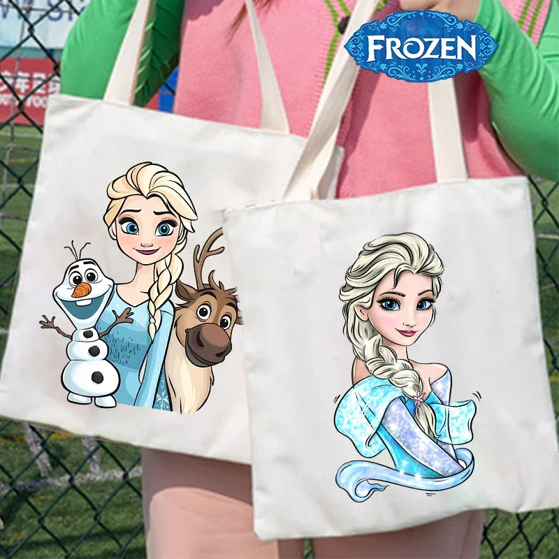 Frozen Elsa Anna women Canvas Shoulder Bag Print Handbags girl Large Capacity Shopper Totes Fashion Cotton Casual Shopping Bags