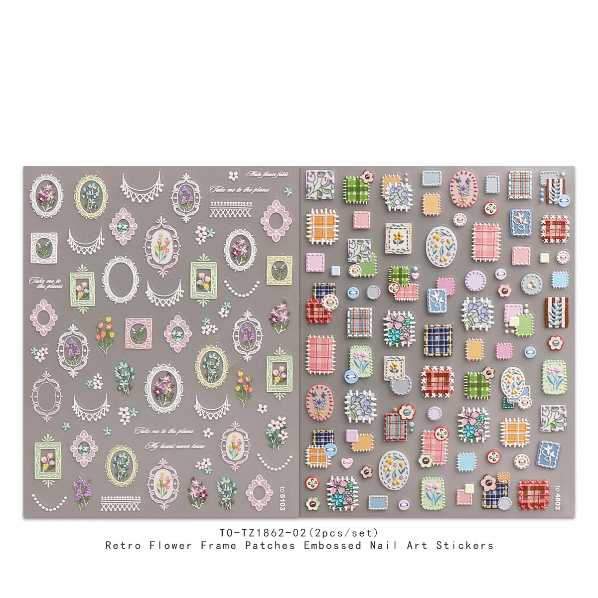 2pcs retro floral frame embossed nail art stickers, artistic nail art decals, easy to apply nail decoration, DIY, gift, party