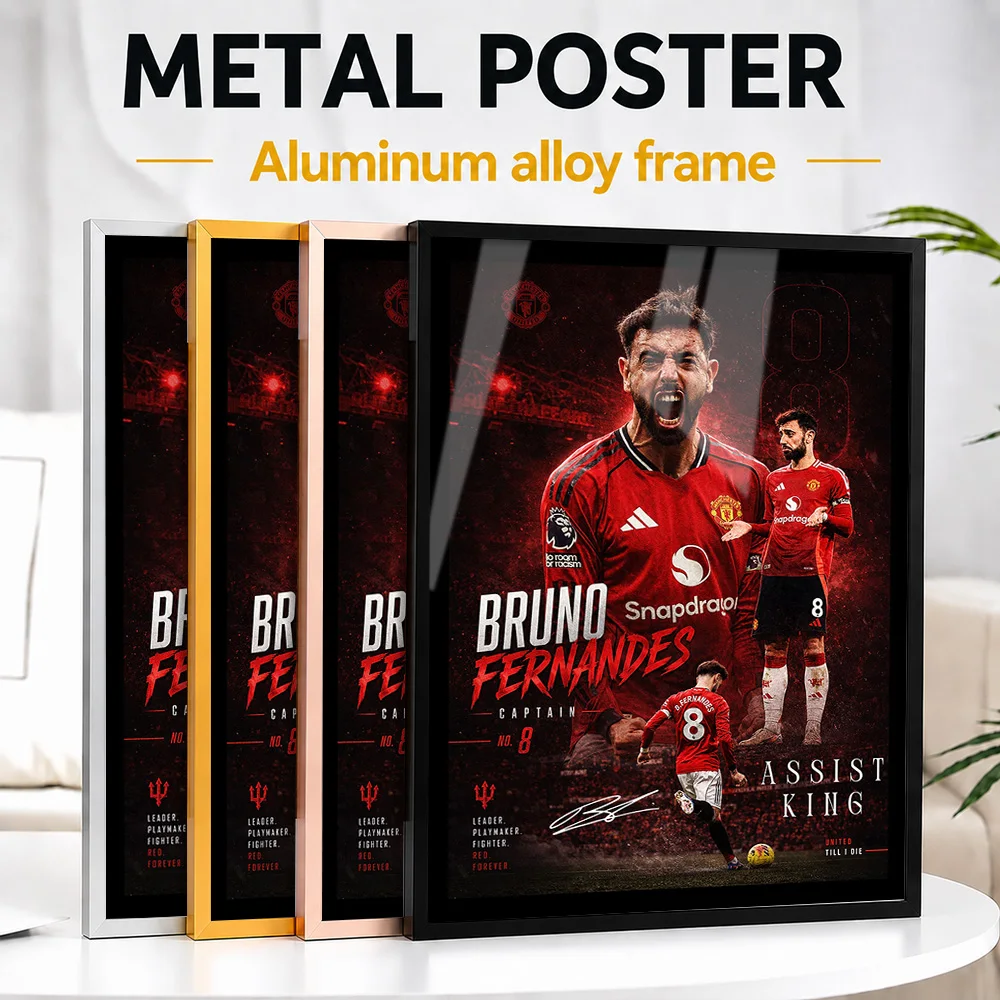 Bruno Fernandes Framed Metal Print Customized Photo Inspirational Hero Style Wall Art For Sports Bar Thoughtful Supporter Gift