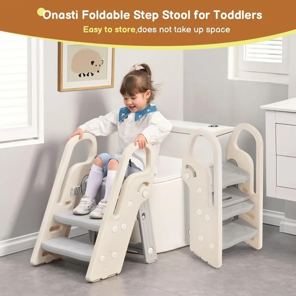 Taburete plegable para niños, taburete de paso para lavabo de baño, taburete ajustable de 3 escalones para inodoro, taburete de entrenamiento con asa