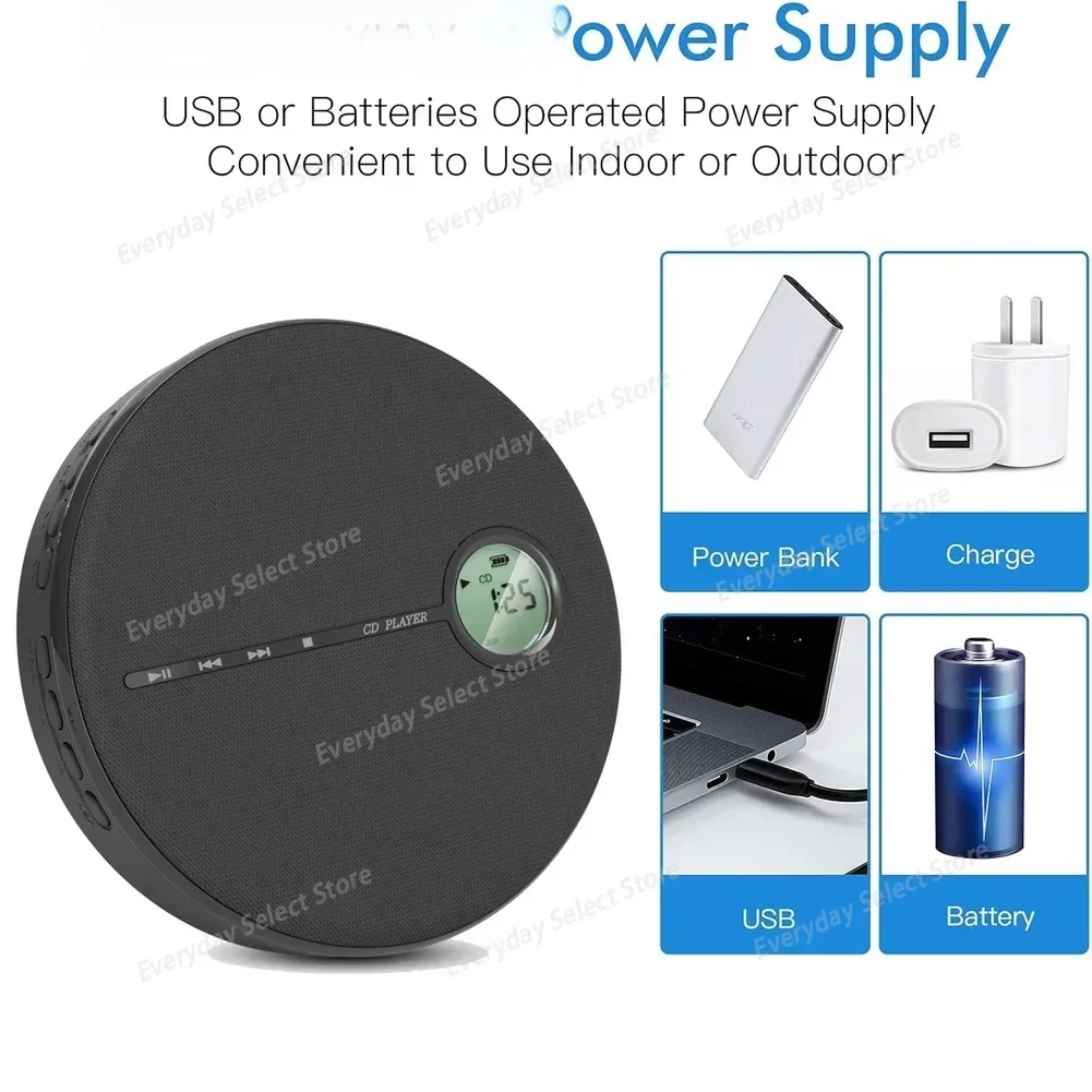 Wireless Portable CD Player with MP3 USB Playback Support for CD CD-R CD-RW Built-in Stereo Speakers 1.2W Output