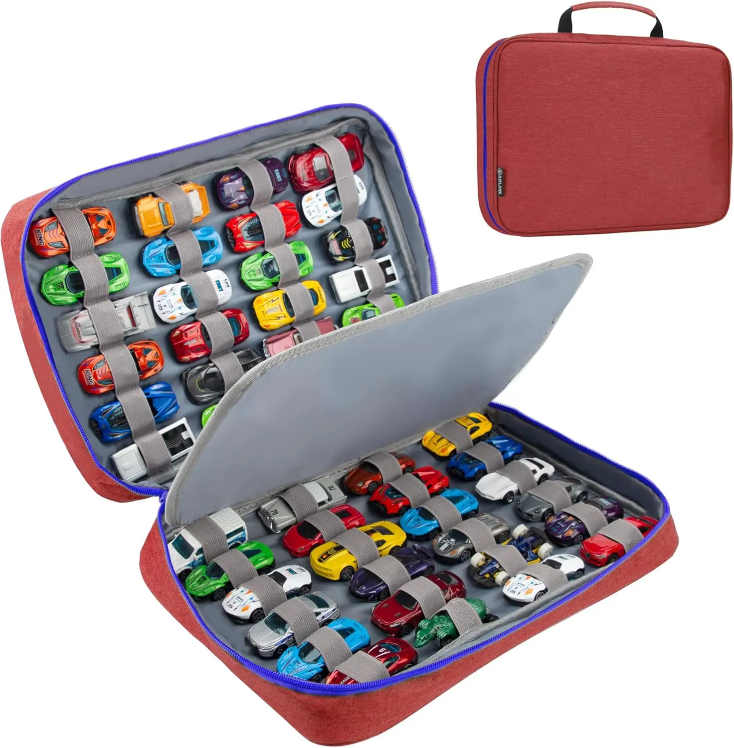 

Portable Carrying Case for 48 1:64 Scale Die-Cast Vehicles with Elastic Slots, Red Travel Storage Bag for Collectors
