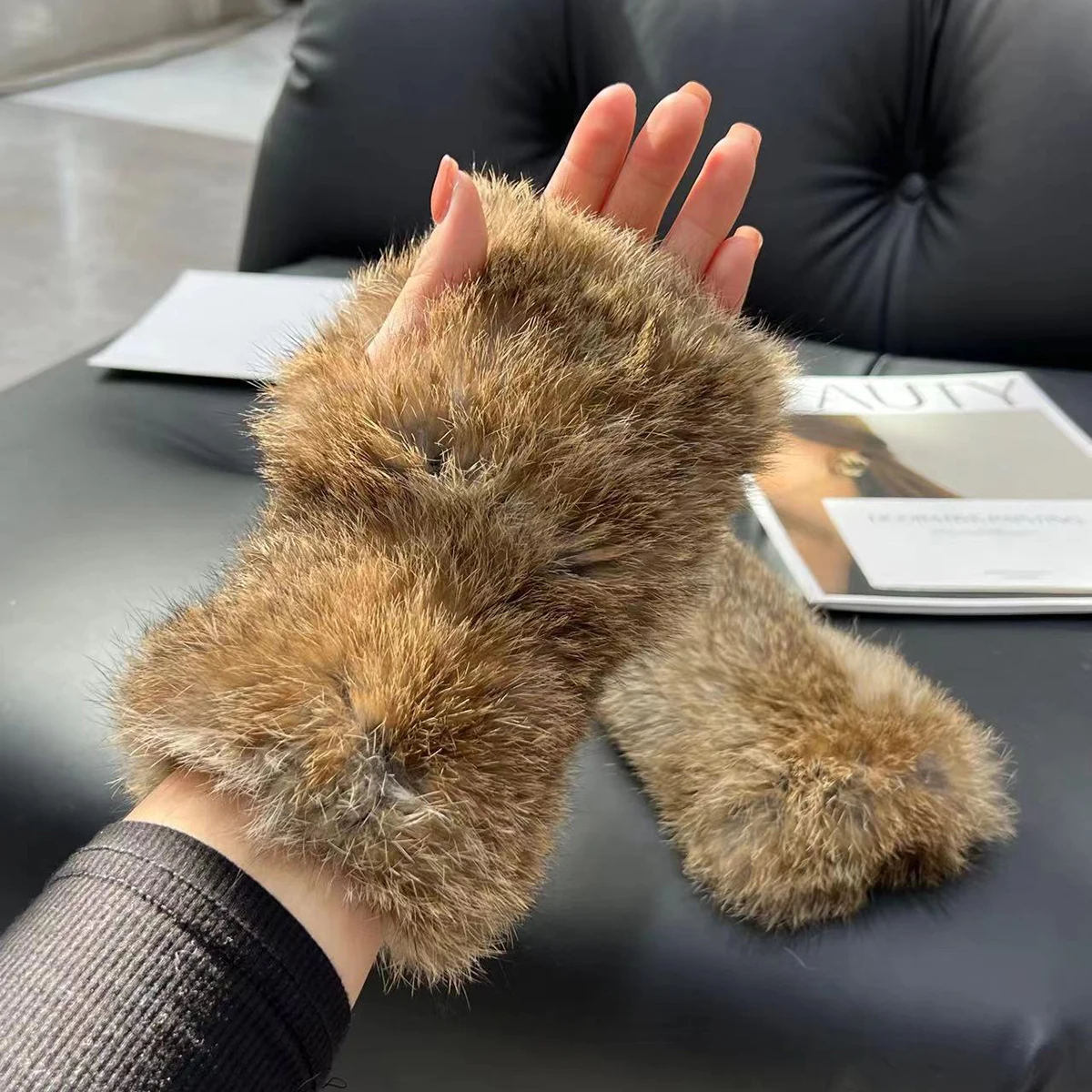 Hot Sale Winter Real Fur Golve Women Outdoor Warm 100% Natural Rabbit Fur Gloves Knit Thick Natural Soft Real Rabbit Fur Mittens