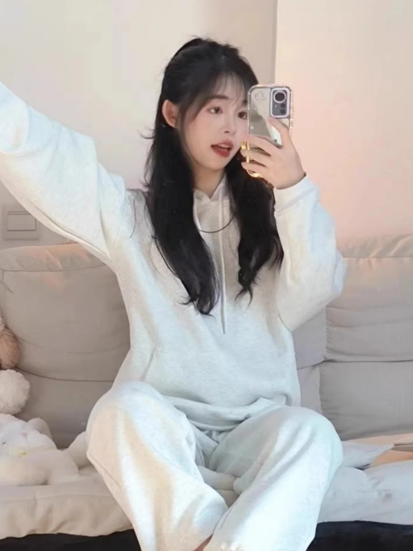 

Весенне-осенний новый стильный комплект свитшотов с капюшоном в студенческом стиле для студенток, свободный повседневный спортивный универсальный комплект в корейском стиле для женщин