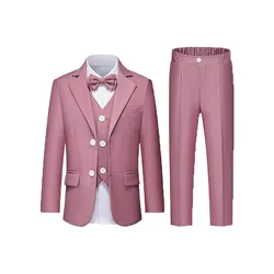 Gentleman Kids Pink Photograph Suit Children Skinny Jacket Vest Pants Bowtie 4PS Piano Dress Boys Graduation Performance Costume