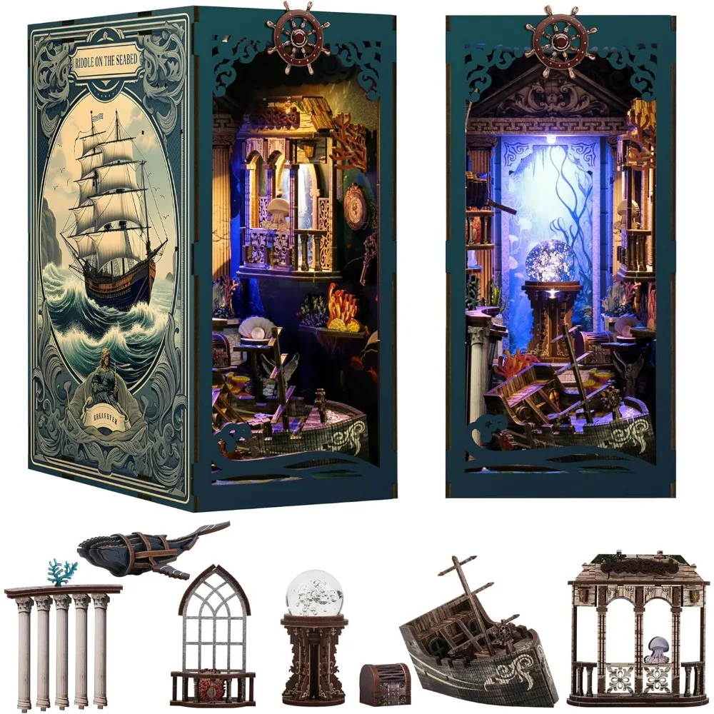 

Adult DIY Ocean Adventure 3D Wooden Puzzle Bookend with LED Light and Bookshelf Insert Decor