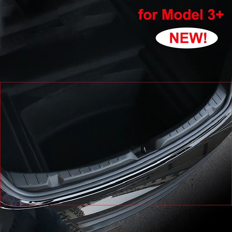 For Tesla New Model 3+ Highland 2024 Rear Trunk Cargo Threshold Strip TPE Guard Metal Back Sill Anti Scratch Protection Cover