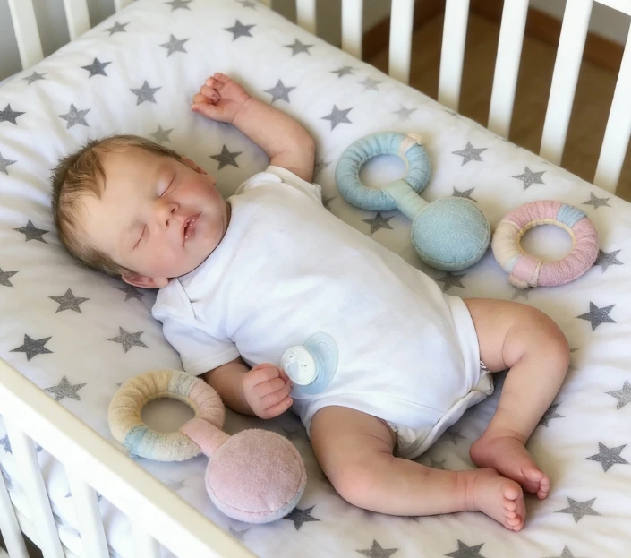 

45cm Finished Doll Reborn Sam Sleeping Newborn Baby 3D Painting Multi-Layer Lifelike Baby Doll Hand Rooted Hair Bebe Reborn