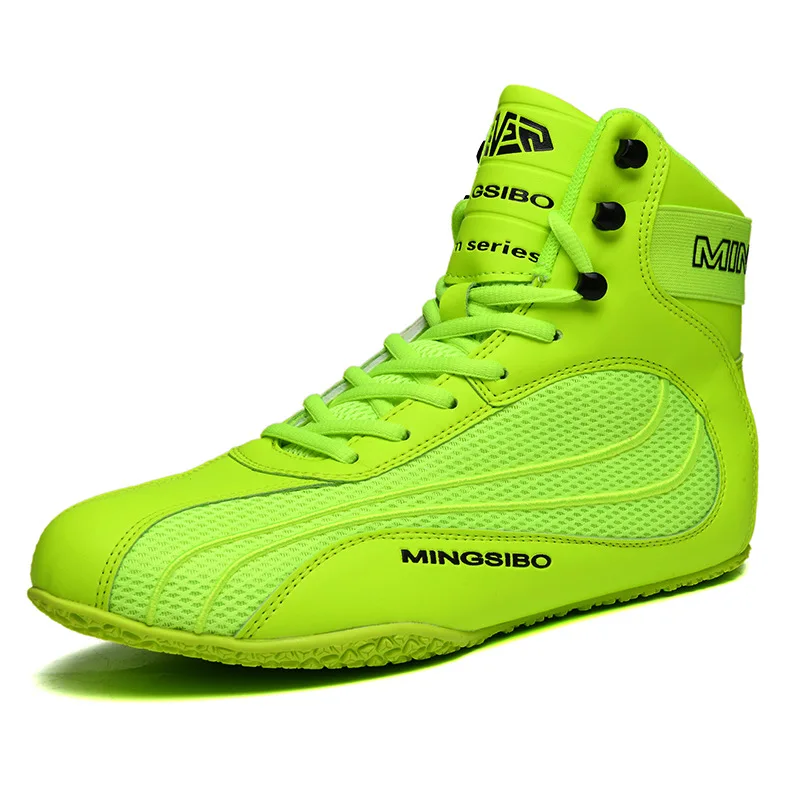 

2026 New MINGSIBO Mid Cut Pro Small Size Wrestling Boots Yellow Pink Sport Sneakers For Boxing And Training Outdoors Large Size