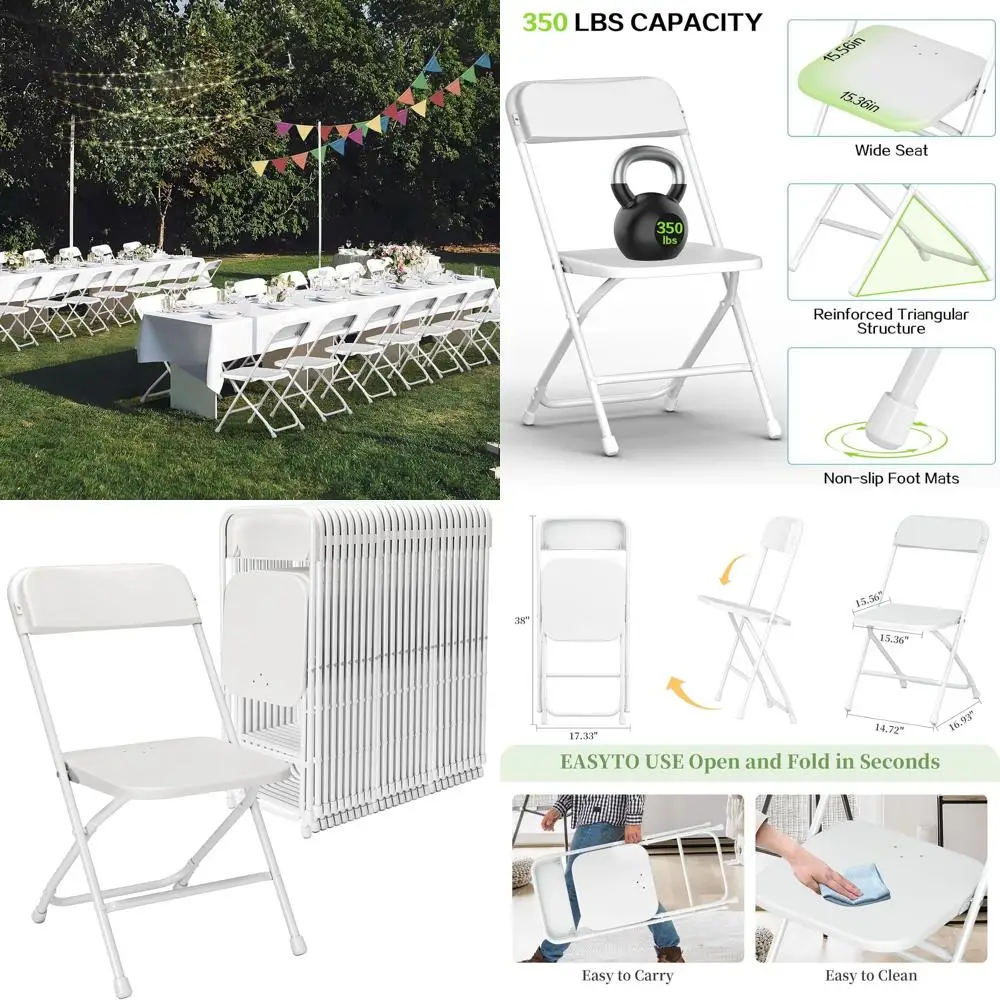 Set of 30 White Plastic Stackable Chairs for Outdoor and Indoor Use, Durable for Events, Weddings, and Picnics