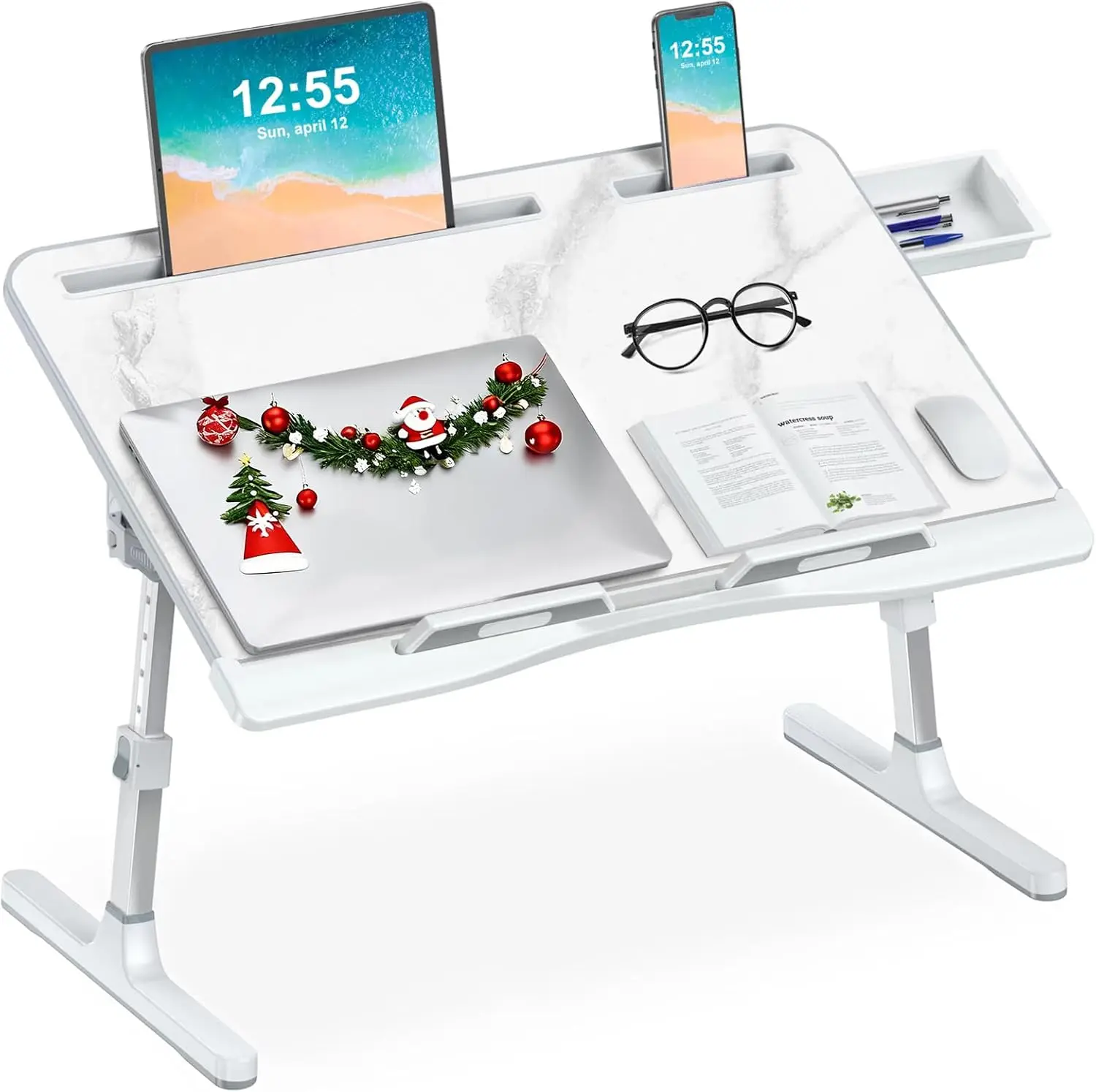 

Adjustable Marble Pattern Lap Desk with Drawer, Foldable for Laptop Use on Bed Couch Floor