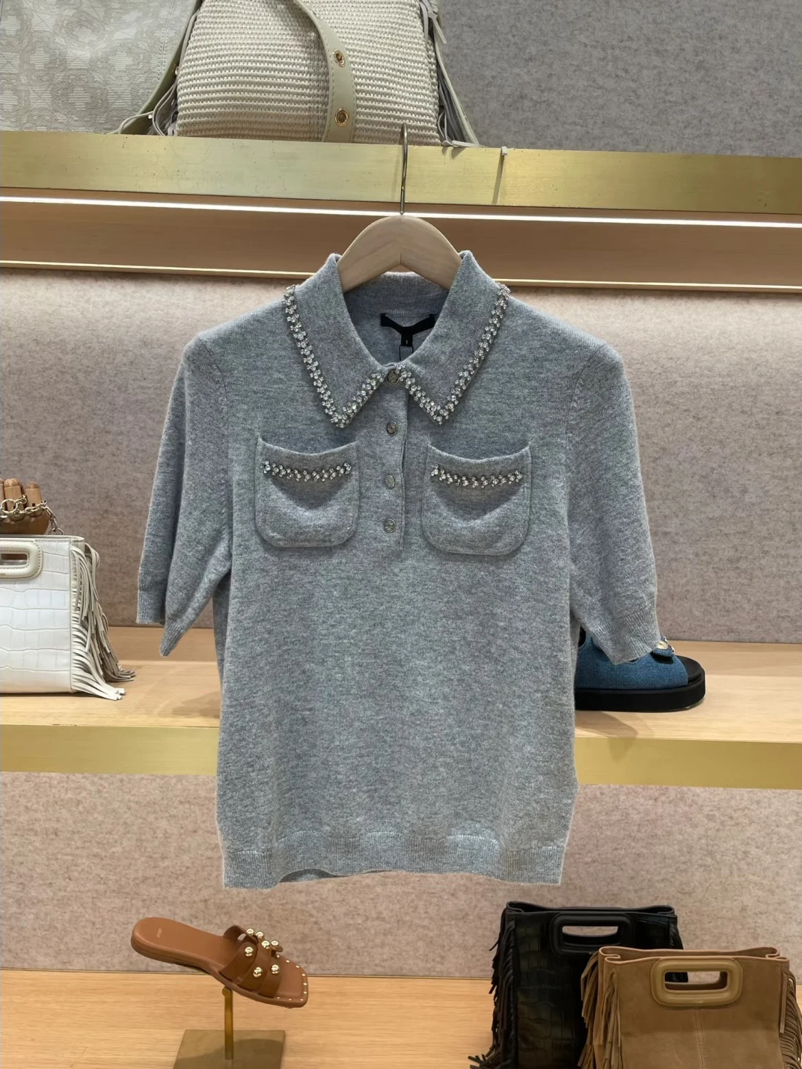 

ay irt Knitted ort Sve Diamond Collar ket Women's Straight Cut Korean Sle Commute Faion Heidd M Home Ear...