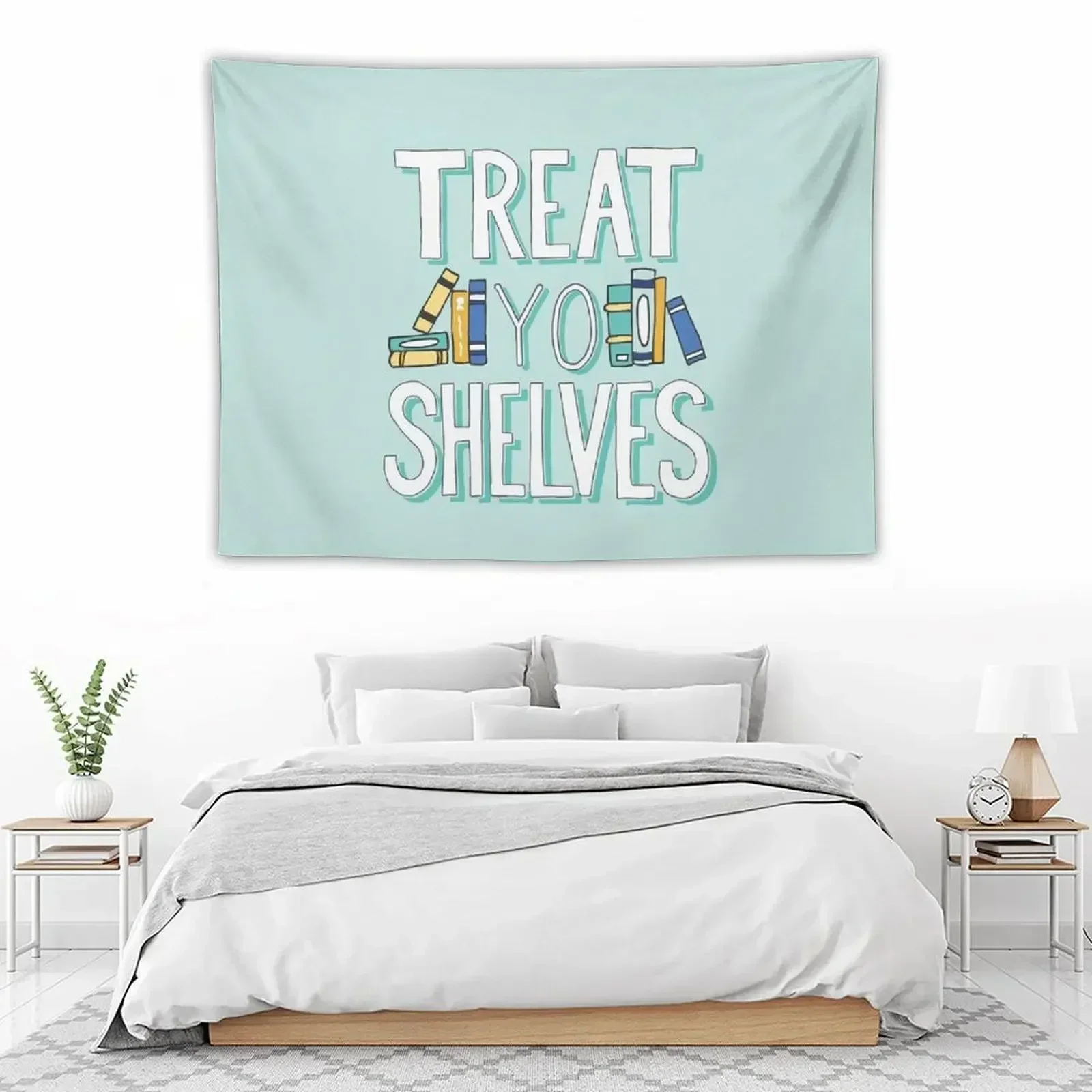 

Treat Yo Shelves - Book Nerd Quote - Blue Yellow Tapestry Home And Comfort Decor Decoration Pictures Room Wall Tapestry
