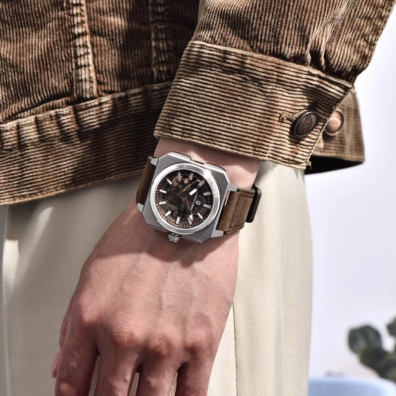 PAGANI DESIGN PD-1791 الهيكل العظمي التلقائي ساعات رجالية 42 مللي متر الفولاذ المقاوم للصدأ مربع الميكانيكية مقاوم للماء ساعة معصم للرجال