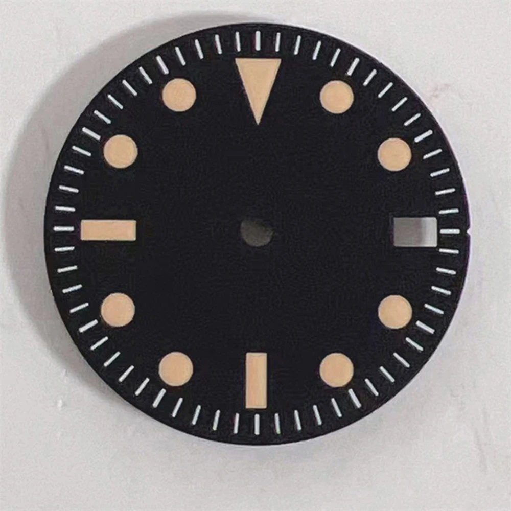 

28.5mm Single Calendar Dial NH35 Green Luminous Watch Face for NH35 NH36 Movement, Black Orange Watch Dial Modified Accessories