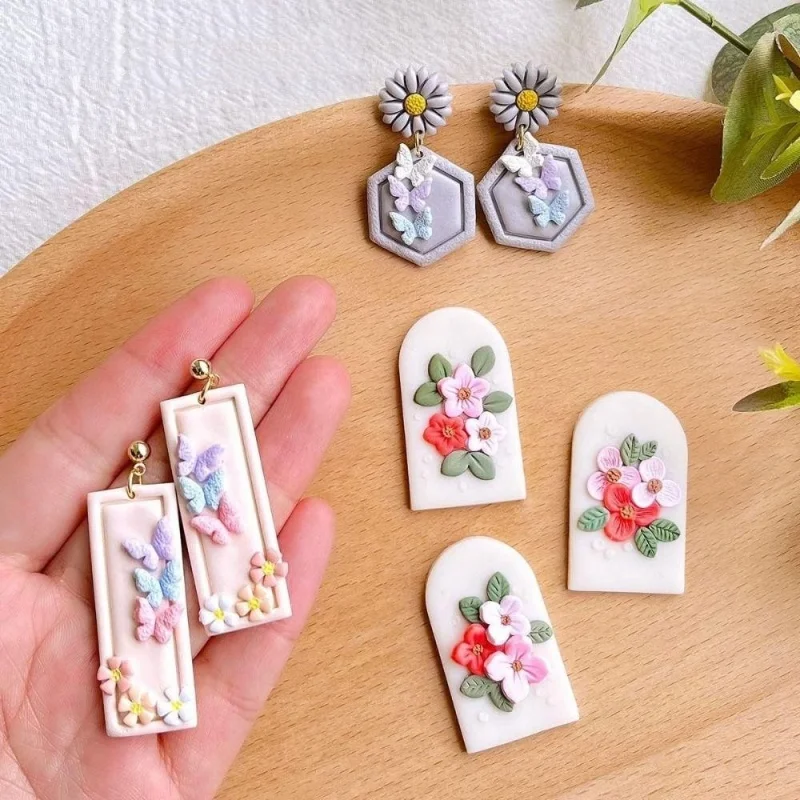 10 Cortadores de Argila Polimérica, Cortadores de Argila PP Rosa para Brincos, Brincos de Argila Polimérica, Artesanato Floral e de Folhas em Polímero para Amantes de Artesanato