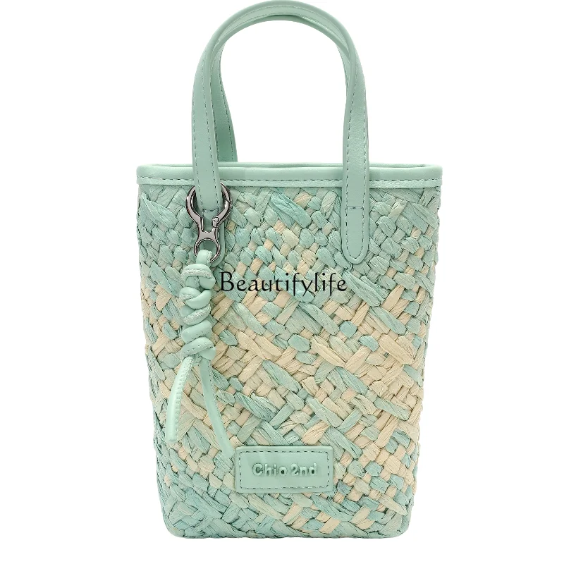 

Lime Mint Bucket Bags for Women, Small Hand-Carrying, Knitting Shoulder Messenger Bag, Summer