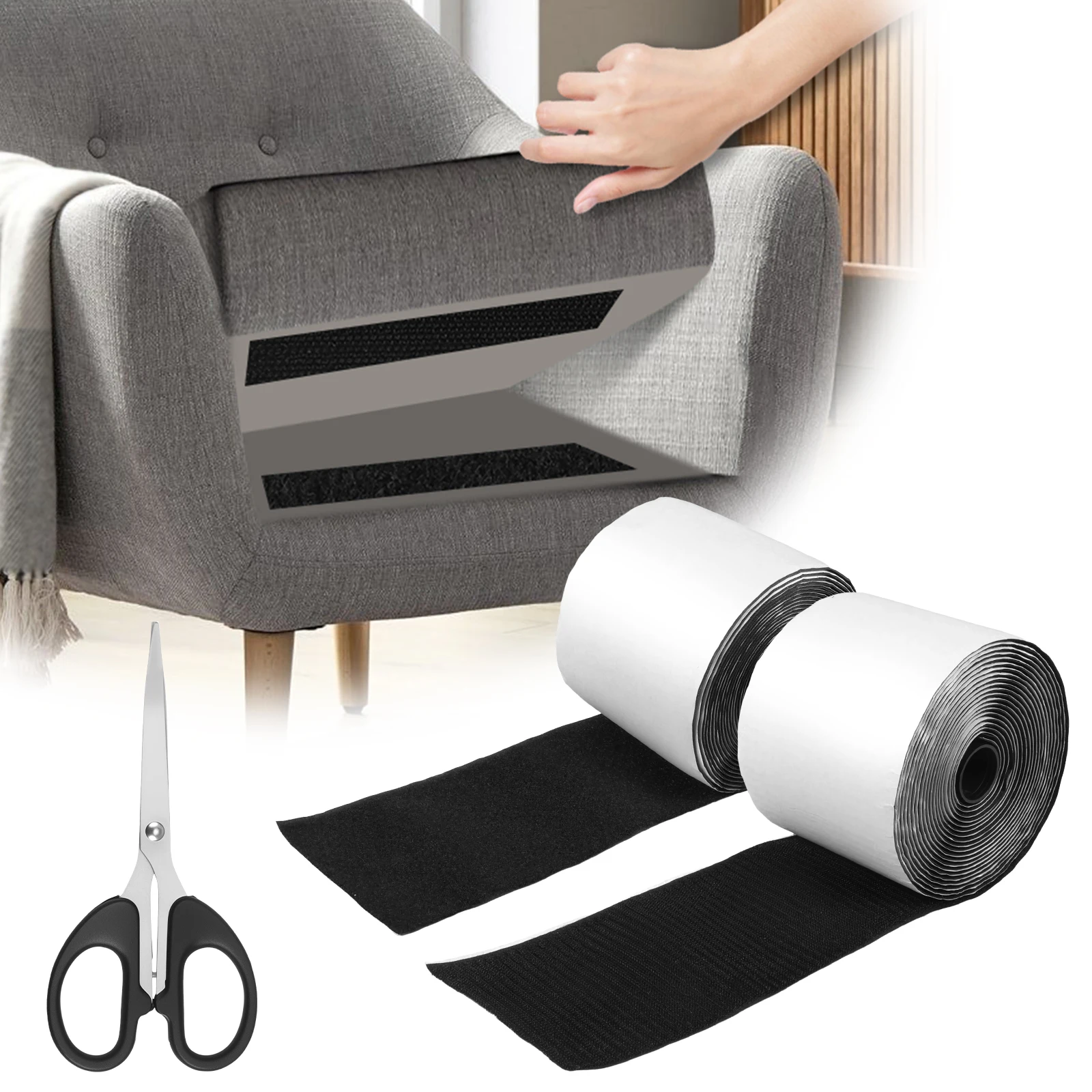 

Black Double-Sided Self Adhesive 5m Strong Non-Trace High Temperature Resistant Fastener Tape Keep Couch Cushion From Sliding