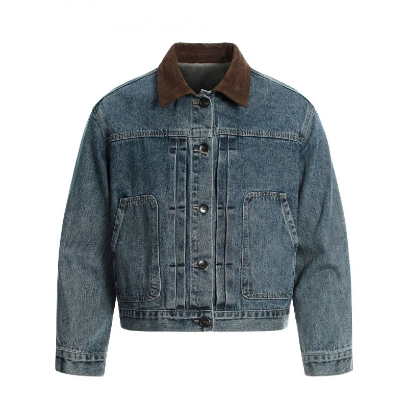 

Men's New Arrival Winter Retro Denim Jacket Suede Collar Oversized Multi-Pocket Casual Fashion Top