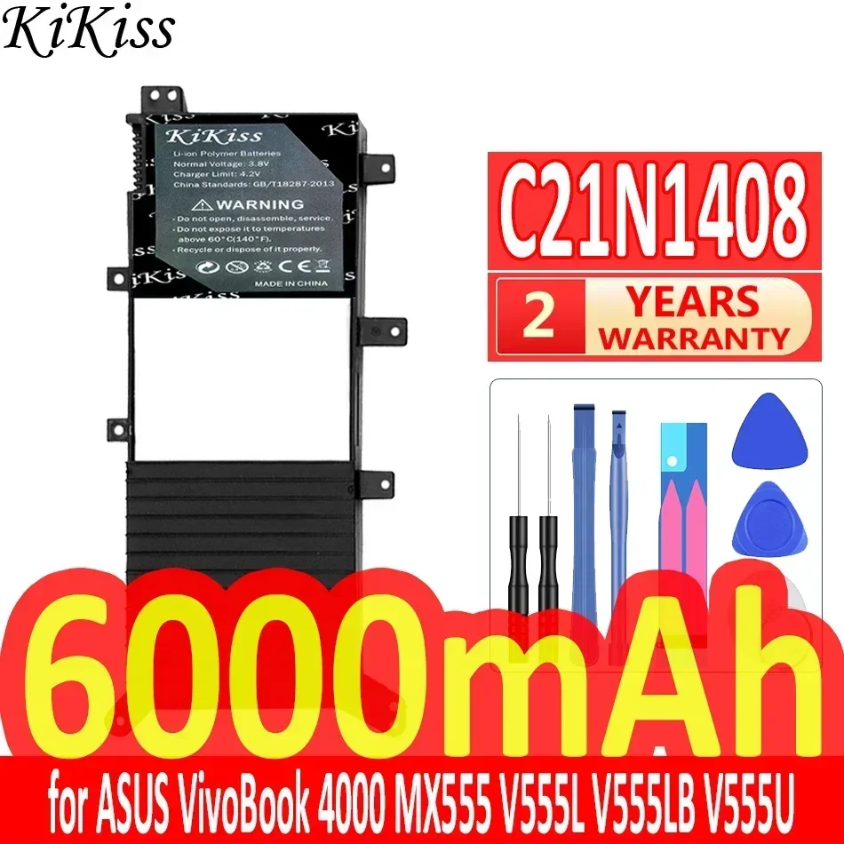 KiKiss Battery 6000mAh C21N1408 for ASUS VivoBook 4000 MX555 V555L V555LB V555U