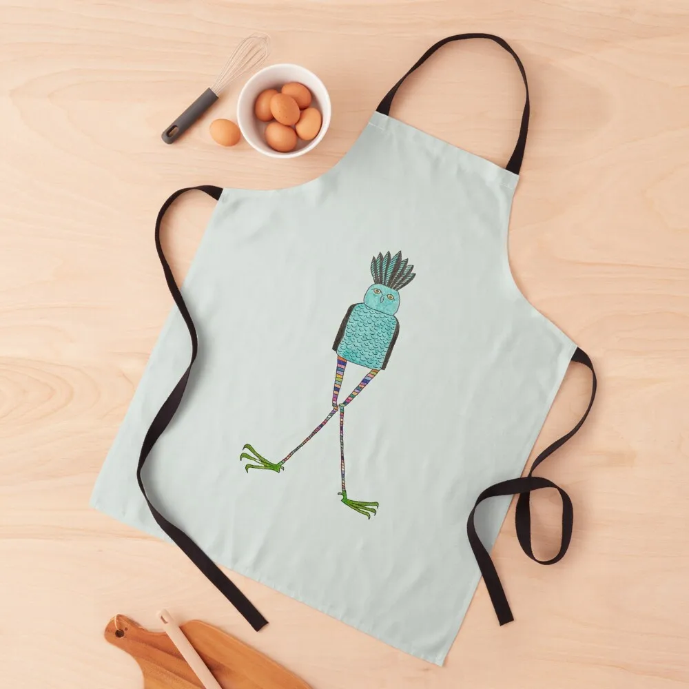 

Blue Owl with Rainbow Striped Legs Apron Waterproof Kitchen Woman New year's Apron
