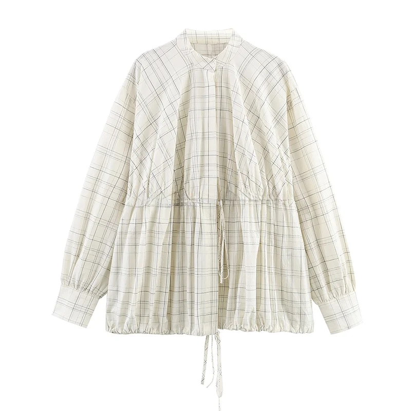 

Ele Plaid Pilot Sle irt Jaet Women's Spring Summer New Arrival Z Commute Loose Fit Long Sve Collar