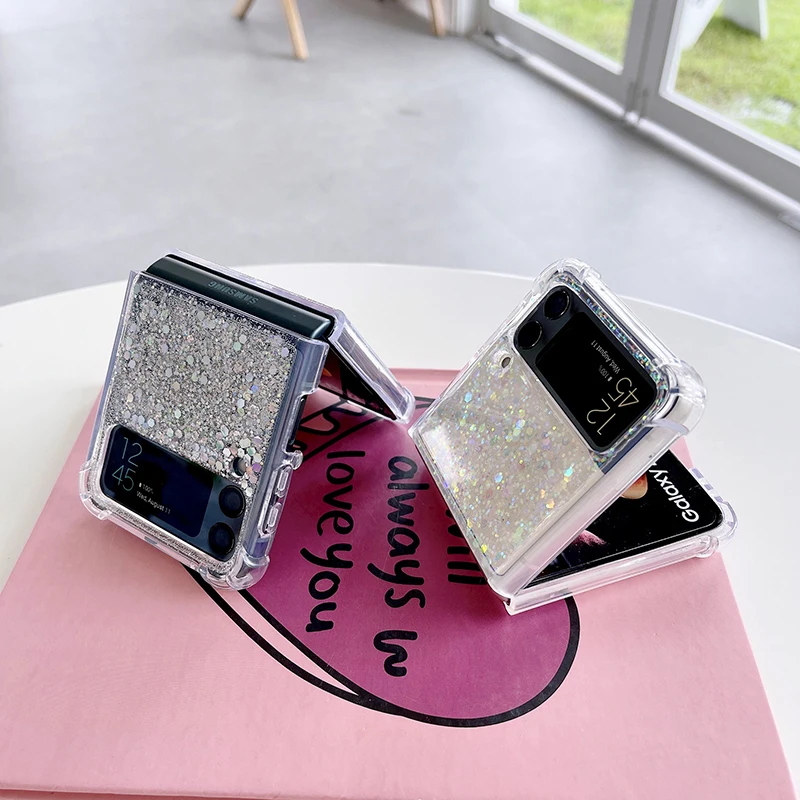 For Samsung Z Flip 6 5 4 3 Case Bead luxury Glitter Folding Phone Case For Galaxy Z Fold 6 5 4 3 Sequins Soft Shockproof Cover