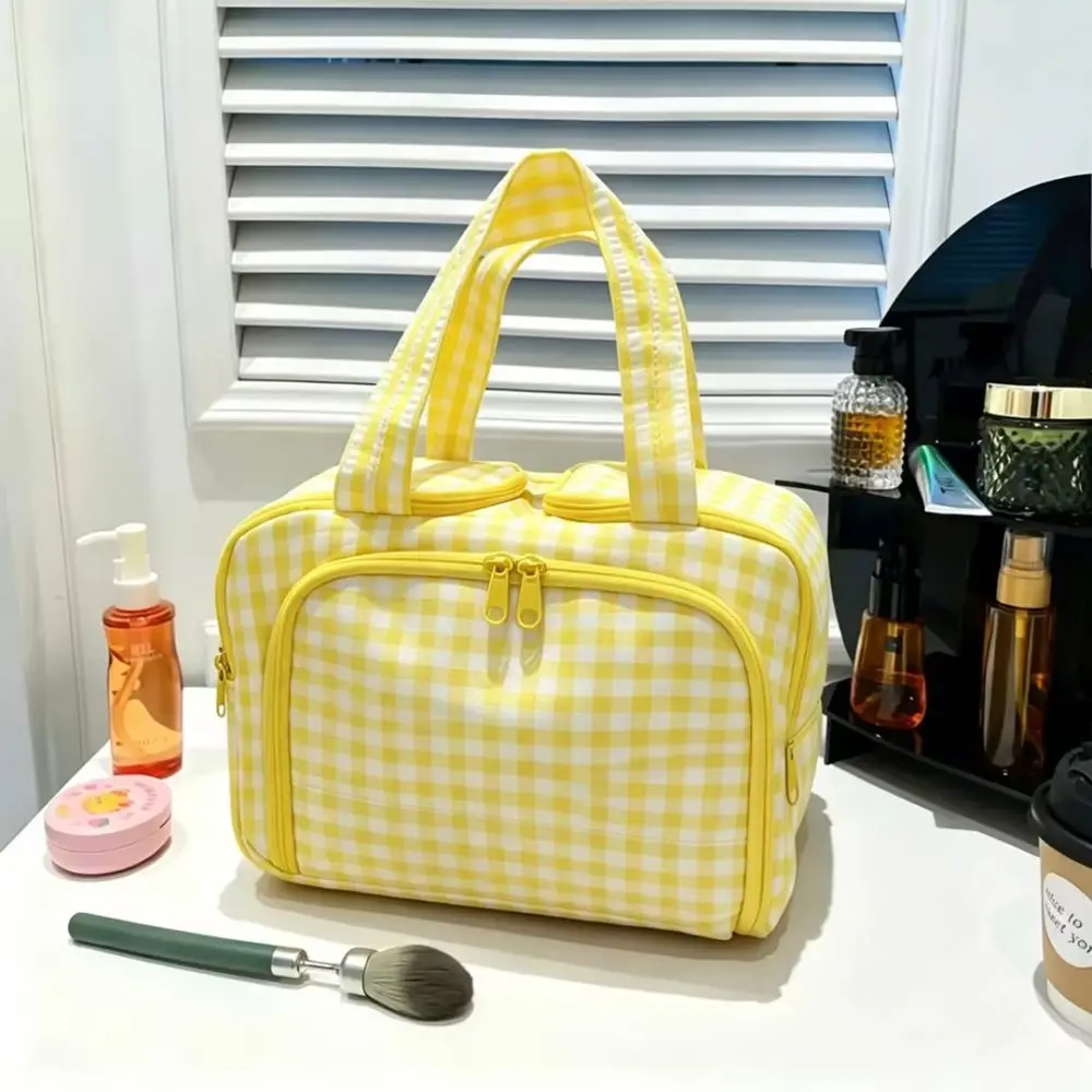 Multipocket Design Cosmetic Handbag Double Side Open Comfortable Handle Makeup Organizer Easy Access Double Zipper Makeup Pouch