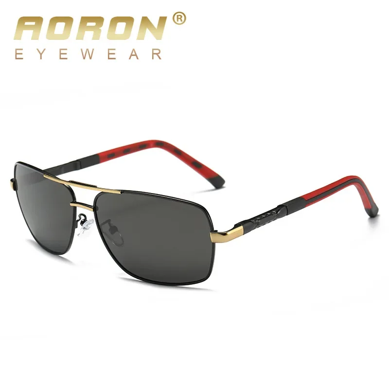 

AORON Men Polarized Sunglasses Men Brand Original Design Metal Frame Rectangle Lens UV400 Sun Glasses Men