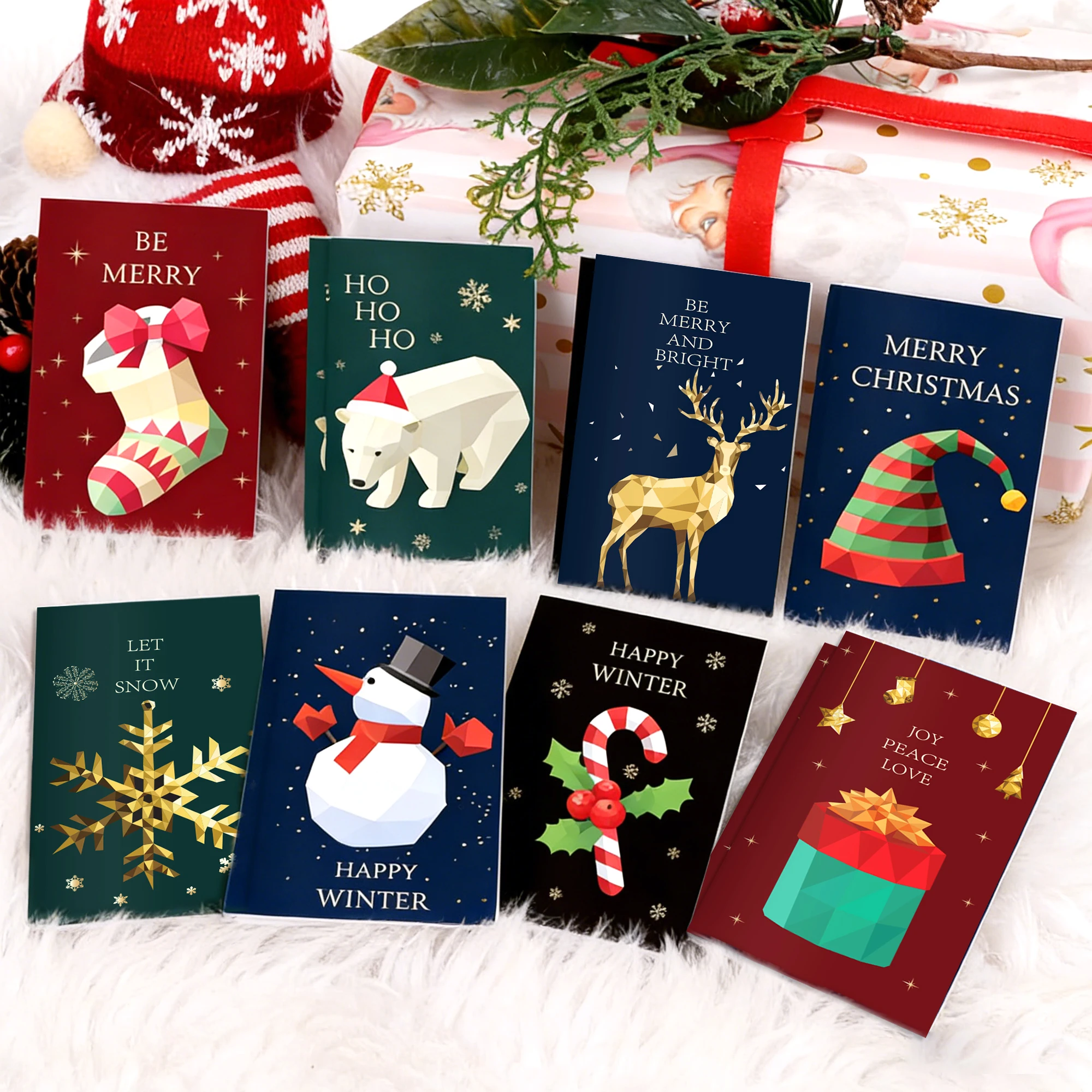12/24/36pcs Christmas Low Poly Mini Notebooks Geometric Santa Reindeer Snowman Pocket Notepads Small Journal School Supplies