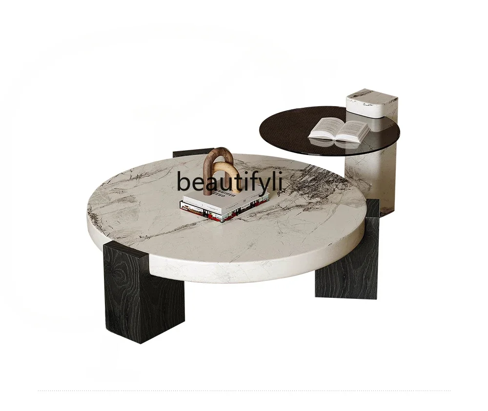 

Italian Marble Living Room Home Designer Small Table French Retro round Height Tea Table