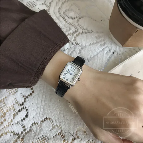 Relojes retro clásicos informales con esfera de cuarzo, correa de cuero, reloj rectangular, relojes de pulsera de moda para mujer