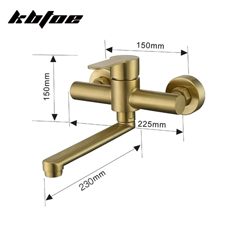ゴールド壁掛けキッチン蛇口回転式温冷水シンクミキサータップ延長スパウトバルコニーガーデンクレーンステンレス鋼