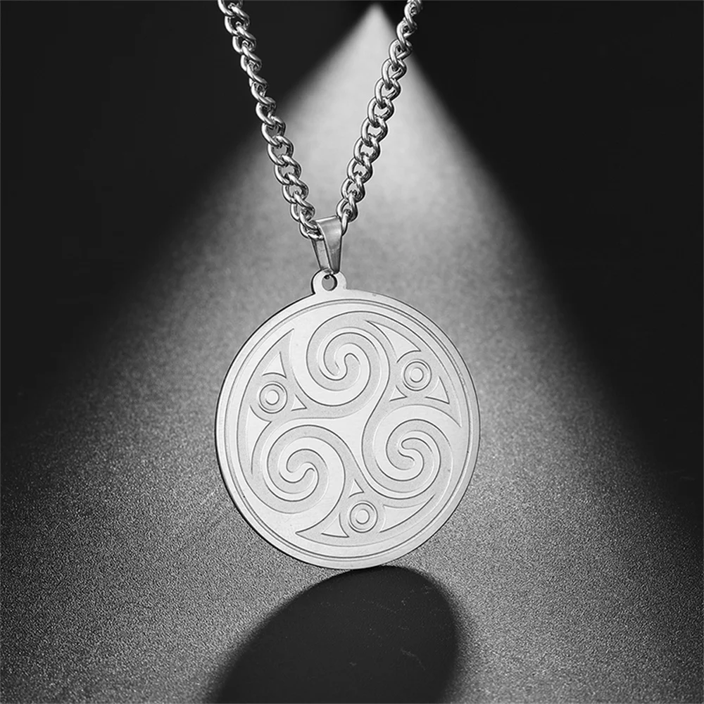 EUEAVAN Stainless Steel Triskelion Triple Spiral Symbol Pendant Necklace Punk Witchcraft Solomon Signet Necklaces Amulet Jewelry