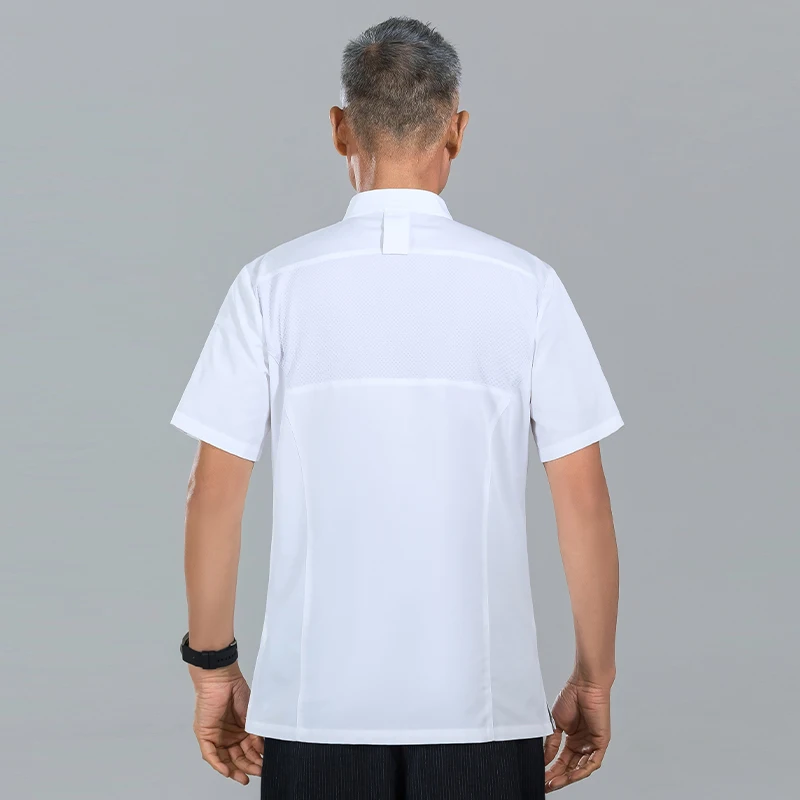 Chef Uniform Catering Waiter White Shirt, Restaurant Kitchen Cook Jacket, Back Breathable Mesh Design for Bakery Waiter Clothes